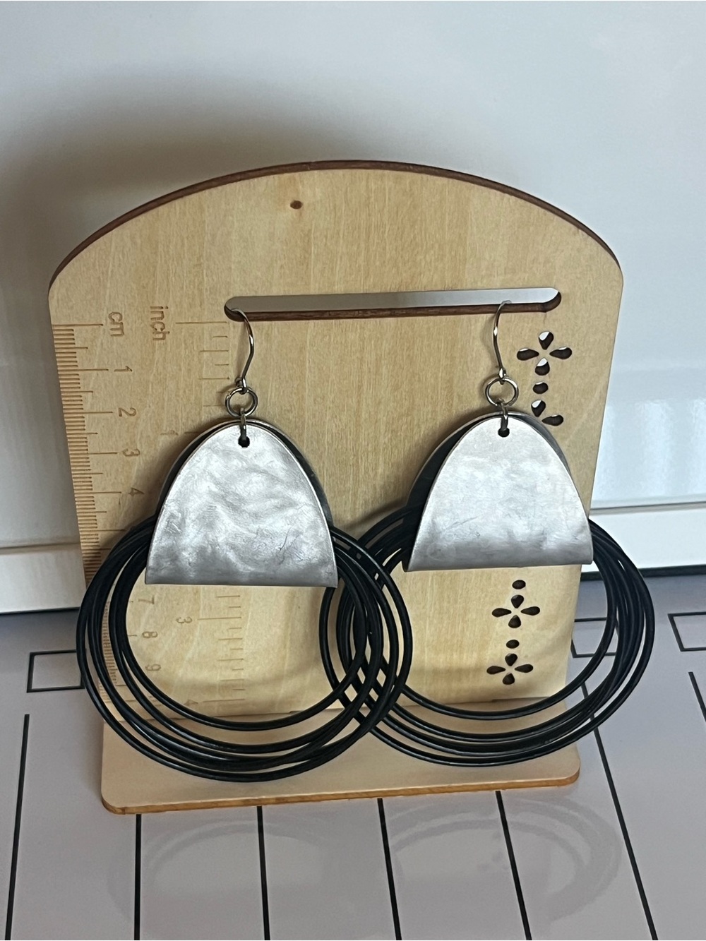 Leather Metal Earrings - 
3  1/2 x 2